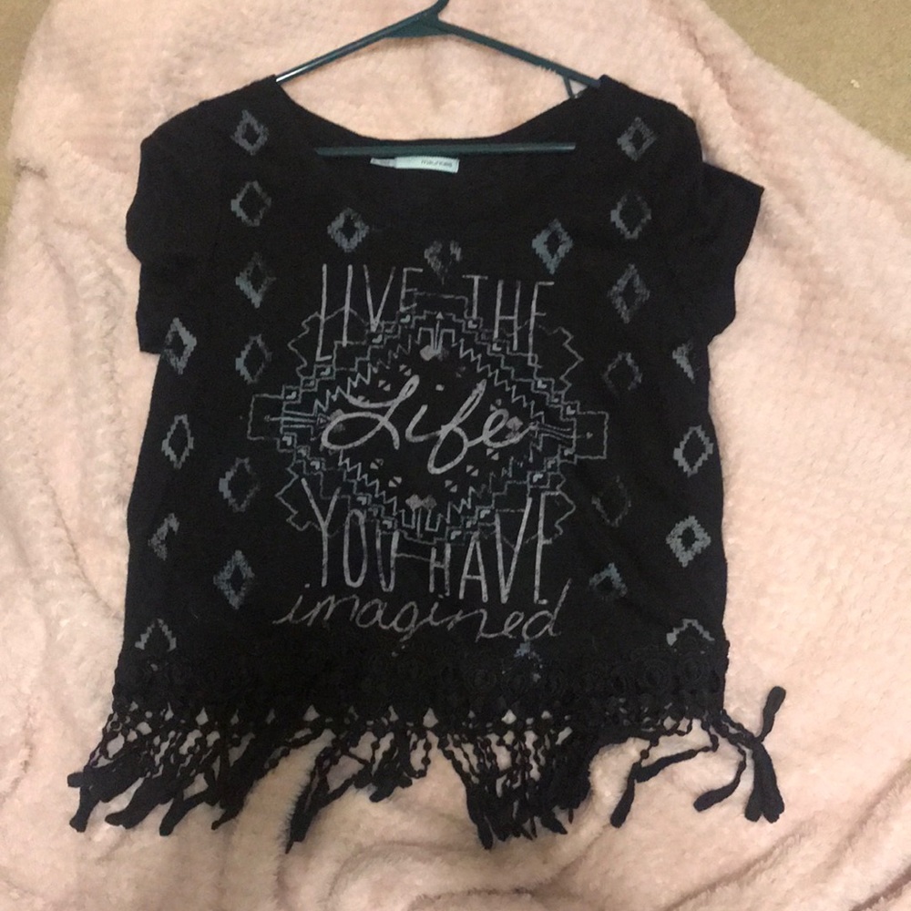 Black tee with tassels